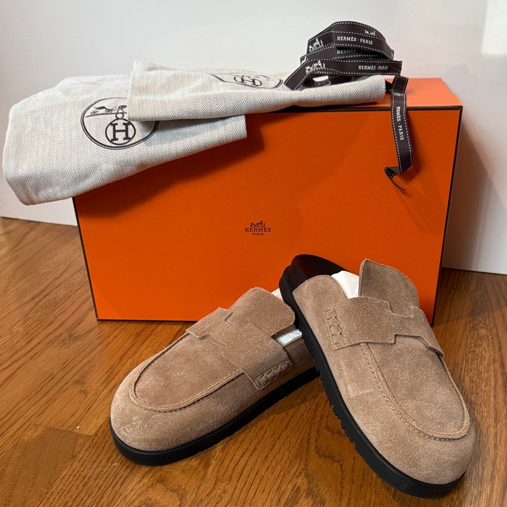 Hermes Beige Go Suede Mules